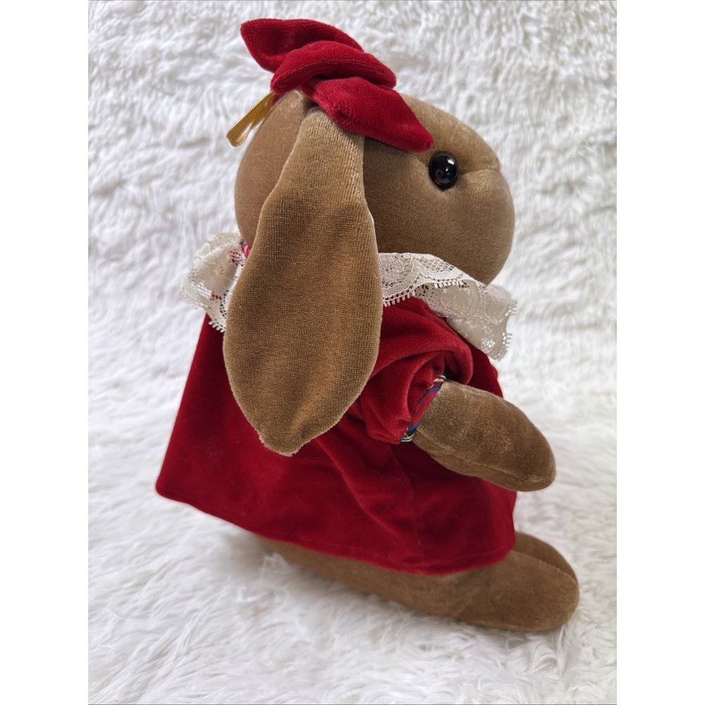 Vintage 1985 Velveteen Rabbit Plush Commonwealth Toys R Us Red Dress - Picture 2 of 8